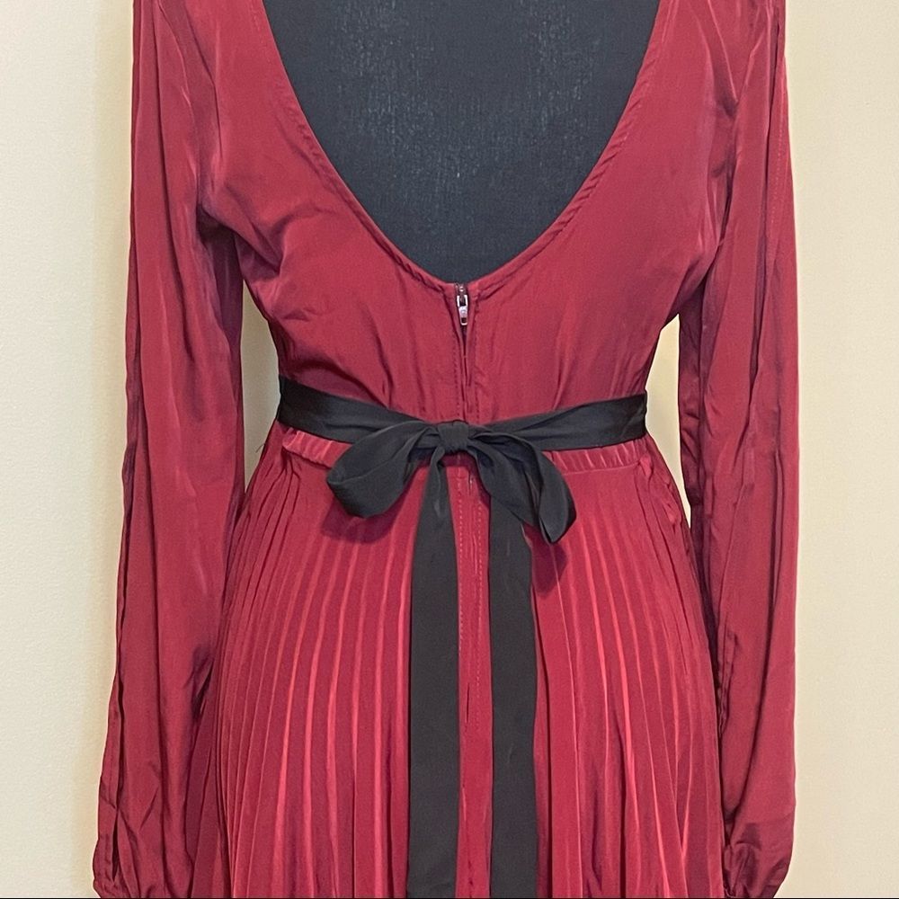 Beautiful Dark Red Pleated Cocktail Dress - Picture 7 of 9
